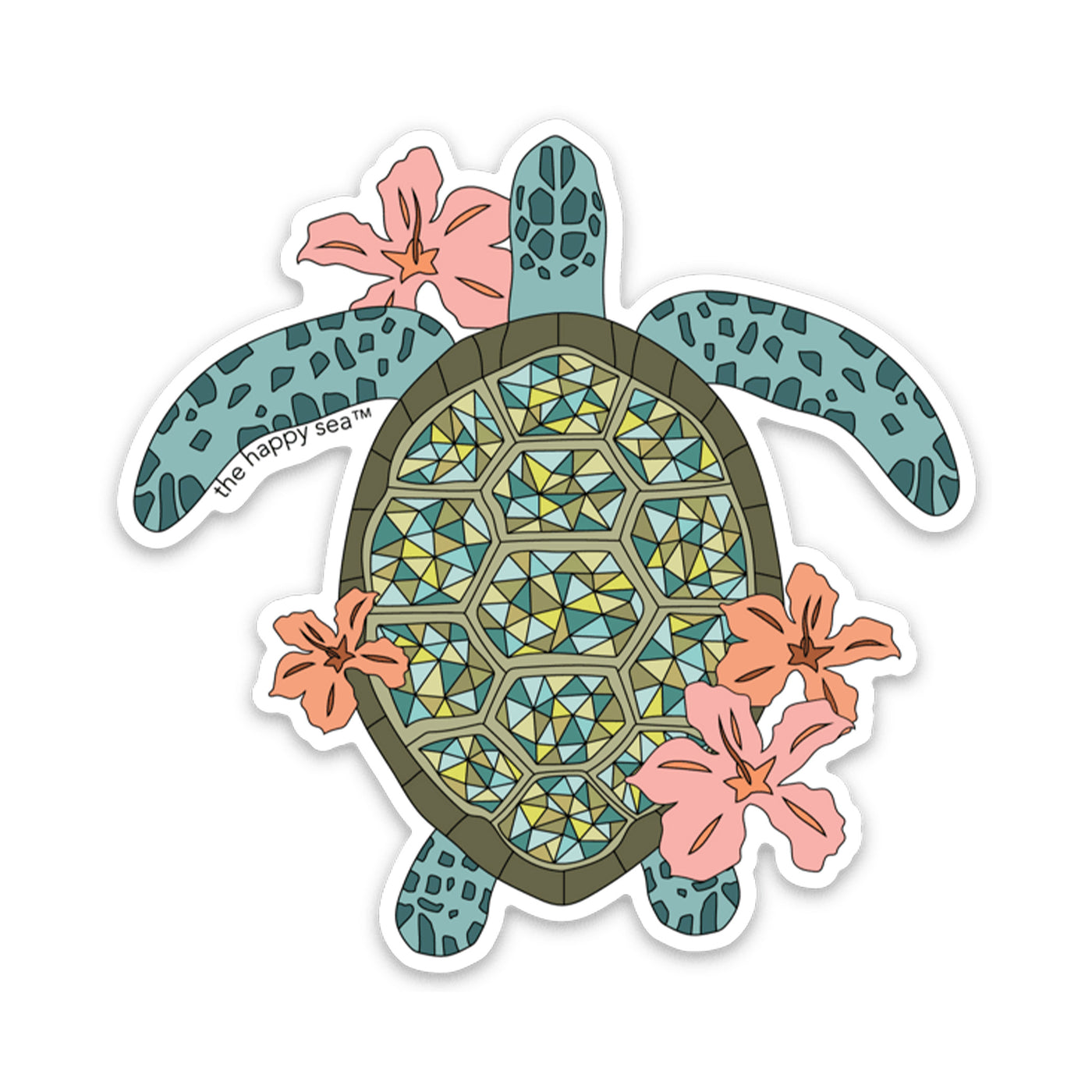 4" Hibiscus Turtle Vinyl Sticker