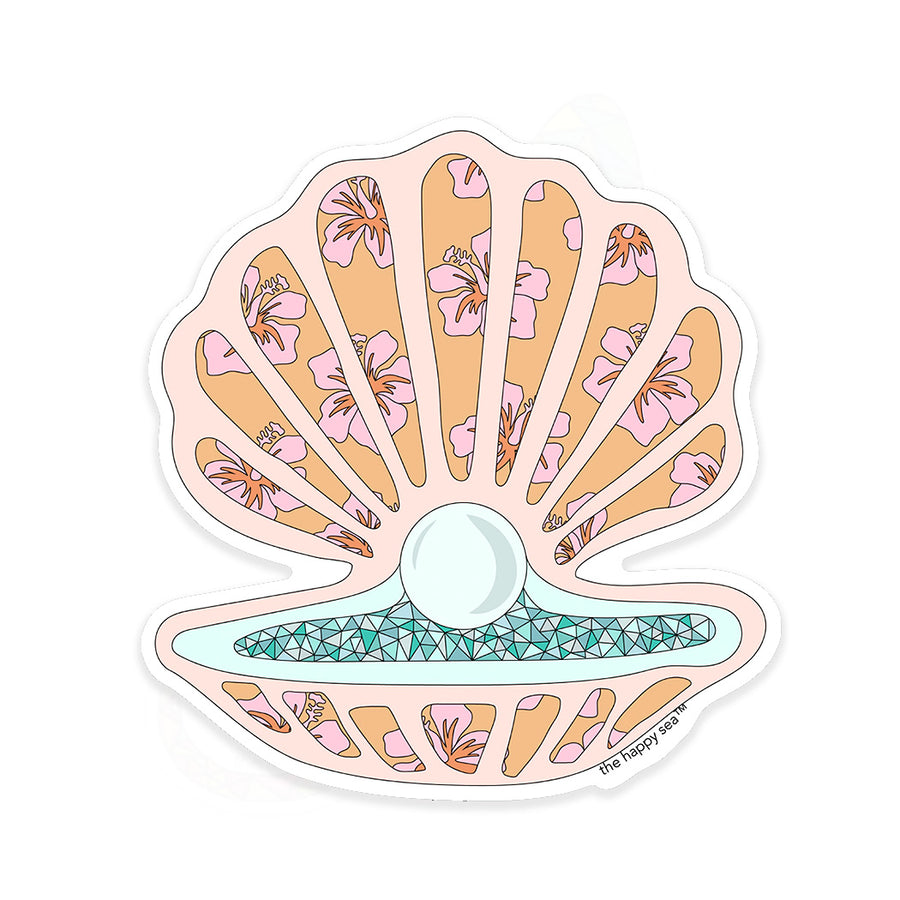 3.5" Seashell With Pearl Vinyl Sticker