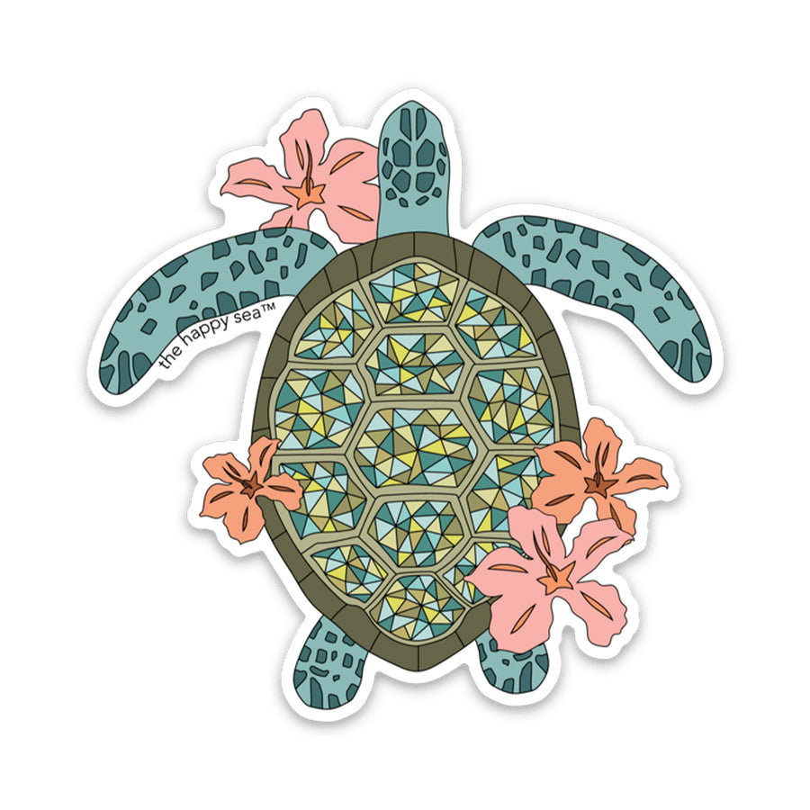 4" Hibiscus Turtle Vinyl Sticker