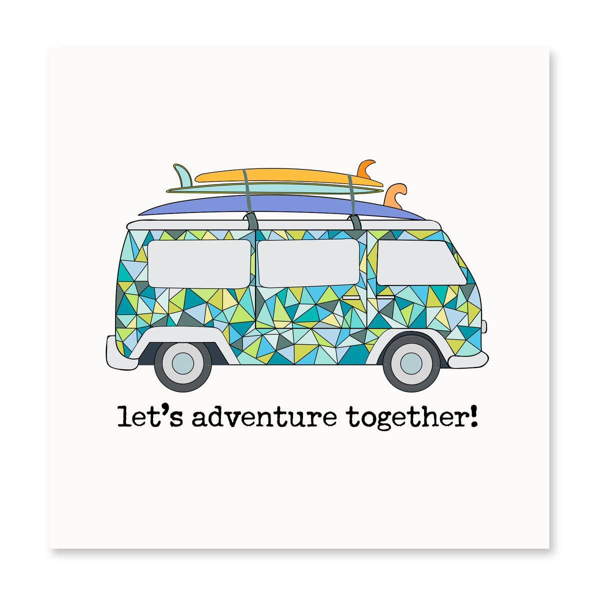 The Happy Sea 'Let's Adventure Together!' Surf Van Love Greeting Card